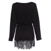 Slash Collar Long Sleeve Lace Spliced Color Block Mini Dress for Women