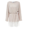 Slash Collar Long Sleeve Lace Spliced Color Block Mini Dress for Women
