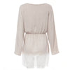 Slash Collar Long Sleeve Lace Spliced Color Block Mini Dress for Women
