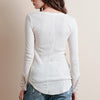 V-Neck Long Sleeve Lacework Spliced Button Design Women T-Shirt