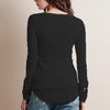 V-Neck Long Sleeve Lacework Spliced Button Design Women T-Shirt