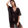 Sexy V-Neck Half Sleeve Lace Fringed See-Through Blouse for Women