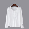 V-Neck Long Sleeve Lacework Spliced Button Design Women T-Shirt