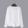V-Neck Long Sleeve Lacework Spliced Button Design Women T-Shirt