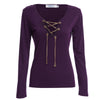 Sexy V-Neck Long Sleeve Chain Design Women T-Shirt