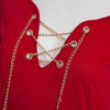 Sexy V-Neck Long Sleeve Chain Design Women T-Shirt