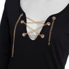Sexy V-Neck Long Sleeve Chain Design Women T-Shirt