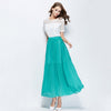 Fresh Style Elastic Waist Pleated Chiffon Women Ankle Skirt
