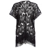 Sexy V-Neck Half Sleeve Lace Fringed See-Through Blouse for Women