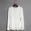 Sexy Plunging Neck Long Sleeve Ruffled Slimming Solid Color T-Shirt for Women