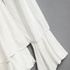 Sexy Plunging Neck Long Sleeve Ruffled Slimming Solid Color T-Shirt for Women