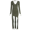 Sexy Plunging Neck Long Sleeve Asymmetrical Maxi Dress for Ladies