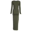 Sexy Plunging Neck Long Sleeve Asymmetrical Maxi Dress for Ladies