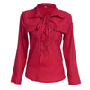 Sexy Plunging Neck Long Sleeve Lace Up Pure Color Shirt for Ladies