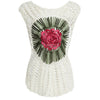 Stylish Round Collar Sleeveless Floral Knitted Hollow Out Blouse for Women