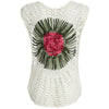 Stylish Round Collar Sleeveless Floral Knitted Hollow Out Blouse for Women