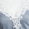 Sexy V-Neck Flare Sleeve Cut Out Lacework Deisgn Spliced T-Shirt for Women