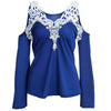Sexy V-Neck Flare Sleeve Cut Out Lacework Deisgn Spliced T-Shirt for Women