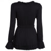 Sexy Plunging Neck Long Sleeve Ruffled Slimming Solid Color T-Shirt for Women