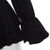 Sexy Plunging Neck Long Sleeve Ruffled Slimming Solid Color T-Shirt for Women