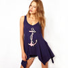 Casual Round Neck Sleeveless Asymmetric Pattern Print Loose Vest for Women