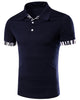 Zebra-Stripe Spliced Turn-down Collar Short Sleeves T-Shirt For Men