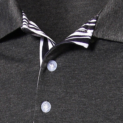 Zebra-Stripe Spliced Turn-down Collar Short Sleeves T-Shirt For Men