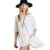 Fresh Style Scoop Collar Half Sleeve Lacework Design Loose-Fitting Beach Blouse for Women