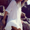 Fresh Style Scoop Collar Half Sleeve Lacework Design Loose-Fitting Beach Blouse for Women