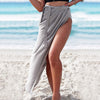 Fashionable Shir Asymmetric High Side Slit Solid Color Belt Skirt for Women