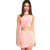 Sweet Turtleneck Bandage Crop Top + Elastic Waist Sheathy Skirt Two Piece Twinset for Women