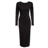 Simple Round Collar Long SLeeve Zipper Design Skinny Midi Dress for Women
