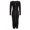 Simple Round Collar Long SLeeve Zipper Design Skinny Midi Dress for Women