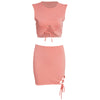 Sweet Turtleneck Bandage Crop Top + Elastic Waist Sheathy Skirt Two Piece Twinset for Women