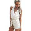 Sexy V-neck Sleeveless Hollow Out Lace Patchwork Design Solid Color Jumpsuit for Women