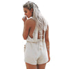 Sexy V-neck Sleeveless Hollow Out Lace Patchwork Design Solid Color Jumpsuit for Women