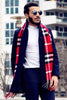 Knitted Lapel PU Leather Spliced Multi-Button Slimming Long Sleeves Men's Woolen Blend Thicken Peacoat