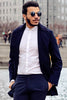 Knitted Lapel PU Leather Spliced Multi-Button Slimming Long Sleeves Men's Woolen Blend Thicken Peacoat