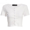 Sexy Round Collar Short Sleeve Single-breasted Solid Color Crop Top for Women