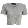 Sexy Round Collar Short Sleeve Single-breasted Solid Color Crop Top for Women