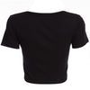 Sexy Round Collar Short Sleeve Single-breasted Solid Color Crop Top for Women