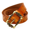 Vintage Women Leather Flower Print Metal Button Belt