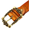Vintage Women Leather Flower Print Metal Button Belt