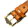 Vintage Women Leather Flower Print Metal Button Belt