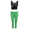 Active U-Neck Stripes See-Through Tank Top + Elastic Waist Capri Leggings Twinset for Women