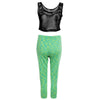 Active U-Neck Stripes See-Through Tank Top + Elastic Waist Capri Leggings Twinset for Women