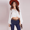 Stylish Round Collar Lace-up Ninth Bell Sleeve Patchwork Dolman Solid Color Tank Top for Women