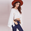 Stylish Round Collar Lace-up Ninth Bell Sleeve Patchwork Dolman Solid Color Tank Top for Women