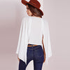 Stylish Round Collar Lace-up Ninth Bell Sleeve Patchwork Dolman Solid Color Tank Top for Women