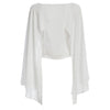 Stylish Round Collar Lace-up Ninth Bell Sleeve Patchwork Dolman Solid Color Tank Top for Women